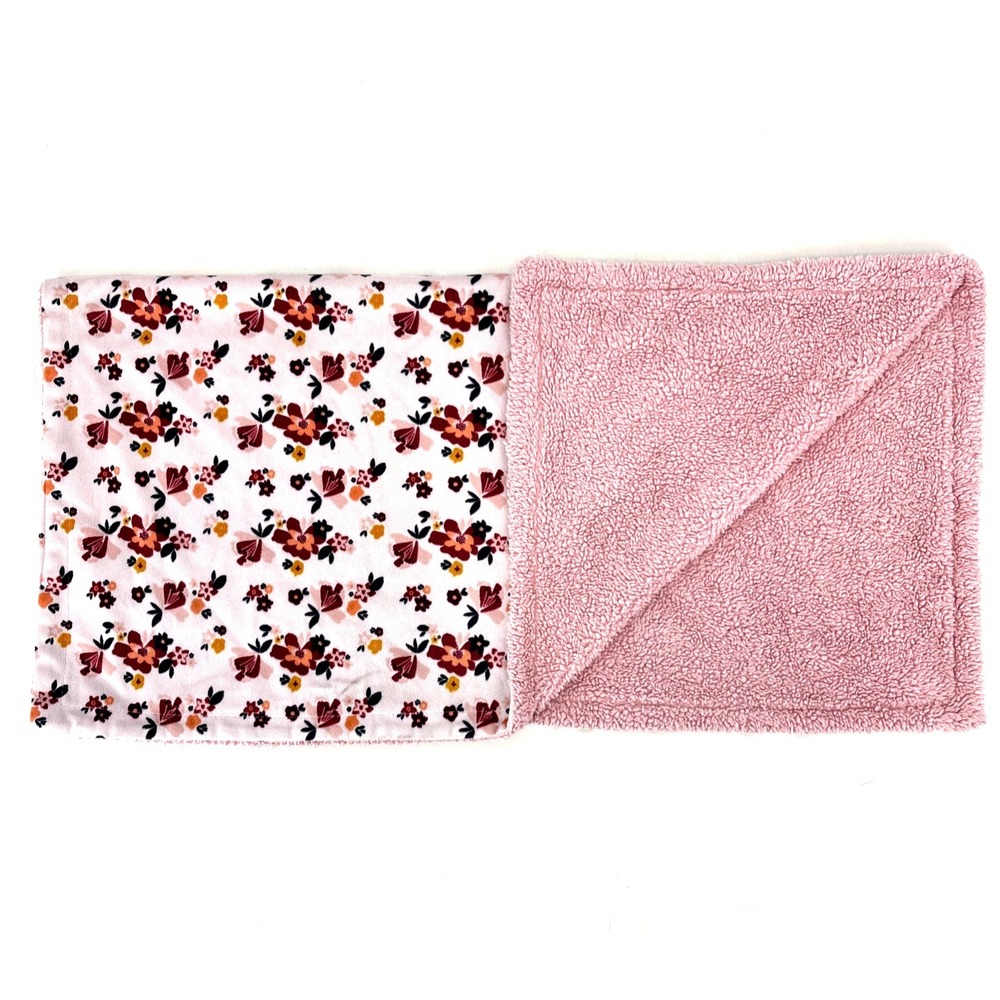 Chick Pea Baby Blanket Pink Yellow White Floral Flower Sherpa Security 30x30‎